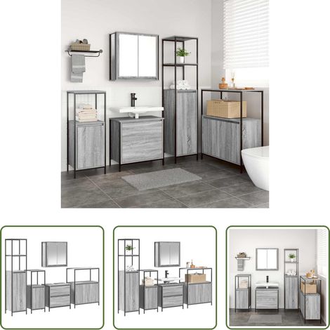 vidaXL Flachspiegel - Badezimmermöbel Set 5 pcs Grau 76,5 x 35 x 95 cm Holzwerkstoff (1/5)