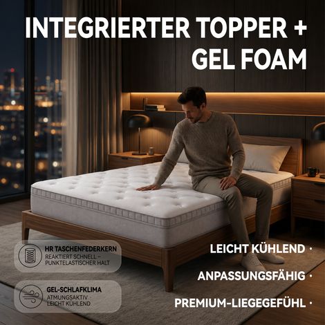 Matelas à ressorts ensachés 7 zones 90x200 cm hauteur 25 cm avec mousse de confort H3, certifié OEKO-TEX sans matelas (1/5)