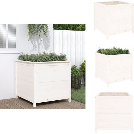 Jardinière blanc 82,5x82,5x78 cm bois massif de pin - Jardinier - Pot De Fleurs - Bac À Fleurs - Extérieur - Terrasse (1/5)
