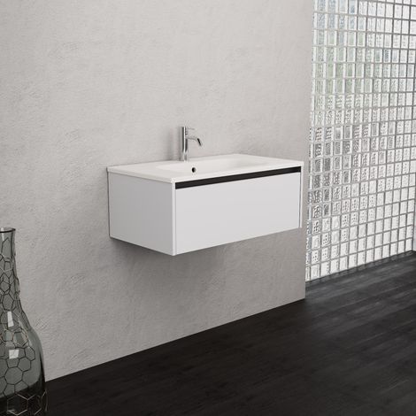 Inda - Meuble de salle de bain 1 tiroir L.80 avec vasque mate / (1/5)