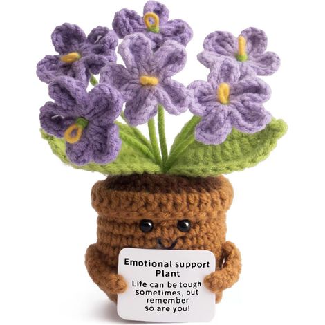 Fleur Positive, Crochet Violet Myosotis Fleurs, Crochet à la Main Patate Positive Fleur Campanule, Message Positif Fleurs avec Carte, Fete Anniversaire & Merci Cadeau Femme Homme Famille Amis (1/5)
