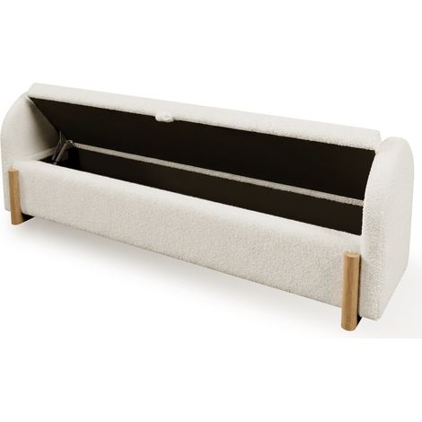 Banco baúl acolchado de bouclé blanco 146 cm con apertura hidráulica y cierre suave (1/5)