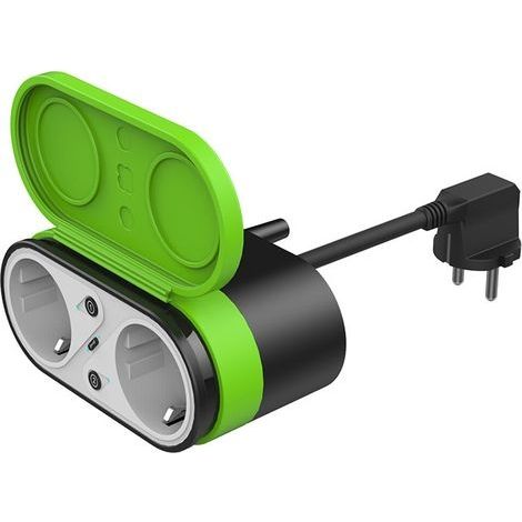 Prise Double Extérieure Intelligente Étanche IP44 WiFiavec Programmation et Contrôle Vocal, Compatible Tuya/Smart Life pour Jardin, Terrasse et Garage- (1/4)