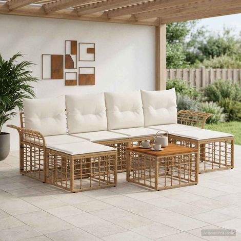 vidaXL Set di divani da esterno 7 pz Naturale e Bianco Crema (1/5)