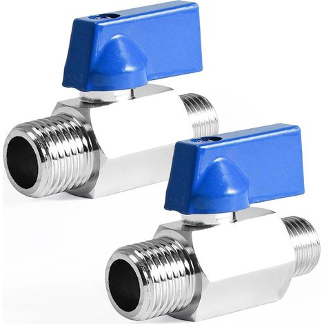 2 Pack Ball Valve 3/8" 3/8" AG x 3/8" AG G3/8" Mini Brass Ball Valve Mini Ball Valve Blue Handle Tap Switch (1/5)
