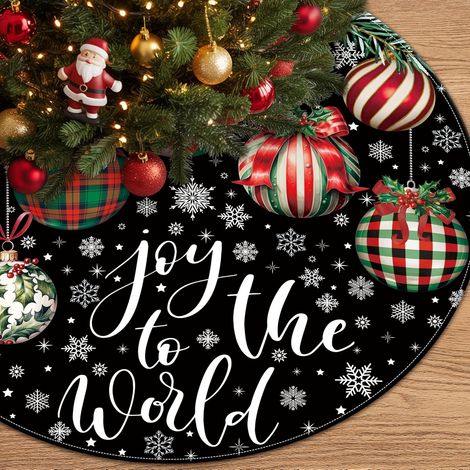 Jupe de sapin de Noël 120 cm, boules de Noël flocons de neige, jupe de sapin noire (pour les fêtes), tapis de sapin, décorations de Noël style (1/5)