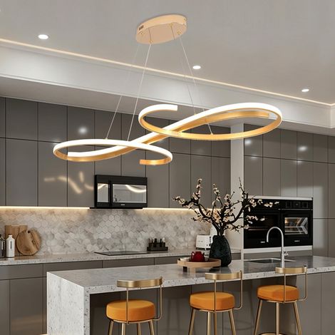 Gold LED Dining Table Pendant Light Modern Dimmable Table Lamp 100cm Long LED Pendant Light with Remote Control Height Adjustable (1/5)