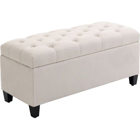 Banc de rangement pouf salon bout de lit coffre de rangement pour salon, chambre, entrée, 100 x 40 x 44 cm, blanc (1/4)