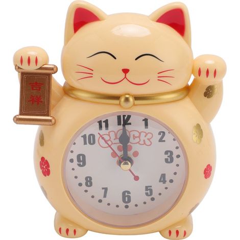 Réveil Chat Porte-Bonheur YF2025D Modèle Cartoon Cute pour École/Famille Plastique Jaune 45mm (1/5)