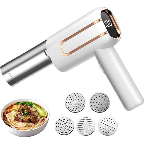 Machine à pâtes (blanche), cinq moules, batterie 4000 mAh, prépare des pâtes en 15 secondes, 40 W (1/5)