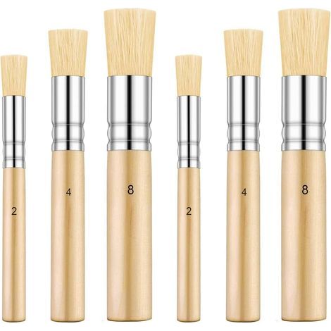Pinceau de Pochoir, Brosse à Poils Naturels, pour Peinture Acrylique, Peinture à l'huile, Projet de Bricolage Artisanat, 6 Pièces 3 Tailles (1/5)