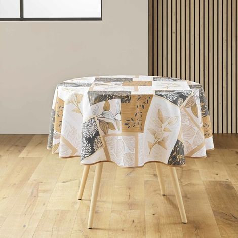 Nappe ronde (0) 180 cm polyester imprime faya Naturel (1/4)