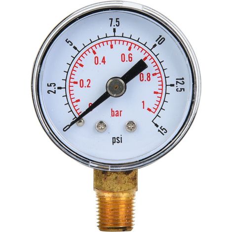 Manomètre mécanique 1/8" BSPT, raccord inférieur pour air, huile, eau (0-15 psi, 0-1 bar)