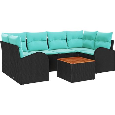 Set Divano da Giardino 7 pcs Nero e Turchese polyrattan vidaXL (1/5)