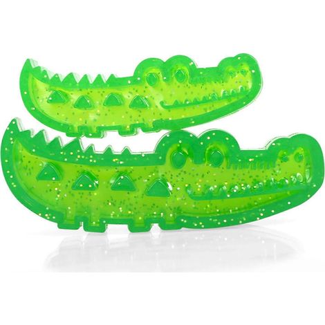 Jouet à mâcher/rapporter en forme de crocodile avec distributeur de friandises pour chiens de grande, moyenne et petite taille. Jeu interactif pour l'entraînement (2 pièces). (1/5)