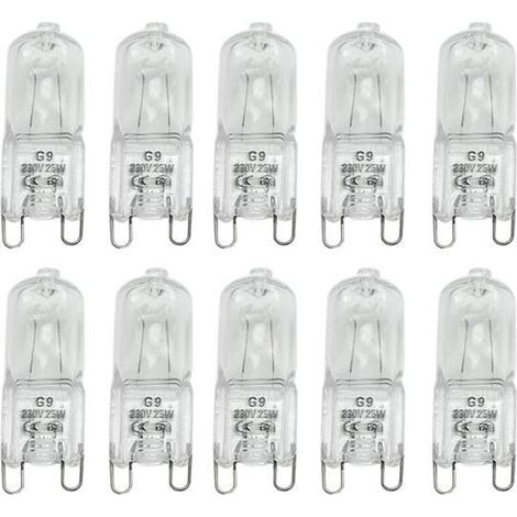 Lot de 10 Ampoules Halogènes G9 - Blanc Chaud 25W AC 230V