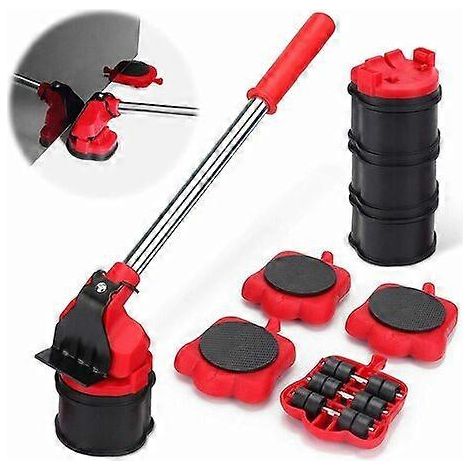 Lève-meubles robuste, kit d'outils pour déplacer sans effort meubles de toutes tailles, lève-meubles avec 4 patins de levage et roulettes pour déplacer canapés, armoires, etc. (1/5)
