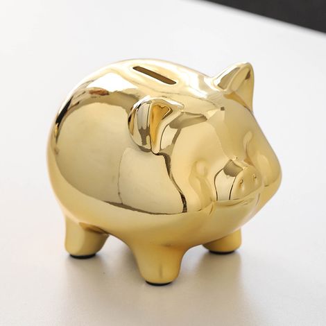 Tirelire Porcelaine Dorée Cochon Porte-monnaie Décoratif Maison Chance, Tirelire Créative Porcelaine Dorée Cochonnette Économiseuse, Déco Puceau Doré 15cm (1/5)