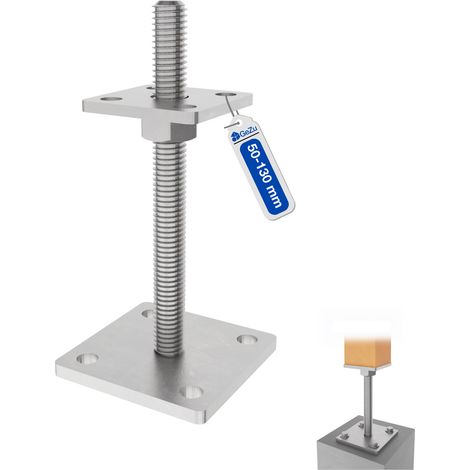 Pied de poteau carré réglable galvanisé à chaud 80 x 80 mm – hauteur ajustable 50 à 130 mm avec platine bois pour clôtures – GeZu Impex