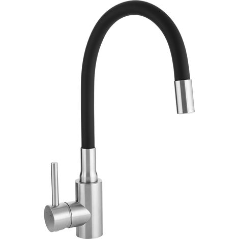 Rubinetto per lavabo a pavimento Nila Laveo in acciaio spazzolato/nero con beccuccio flessibile (1/4)