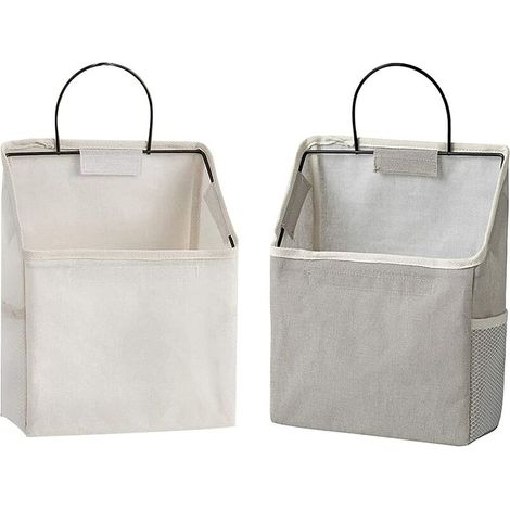 royaluxe - Organisateur Mural Suspendu 2 Pcs Sac de Rangement en Tissu de Coton Lin Pochettes Suspendues Style Minimaliste Pliable, Adapté au Salon, à La Salle D'étude, à La Salle de Bain, Derrière La (1/5)