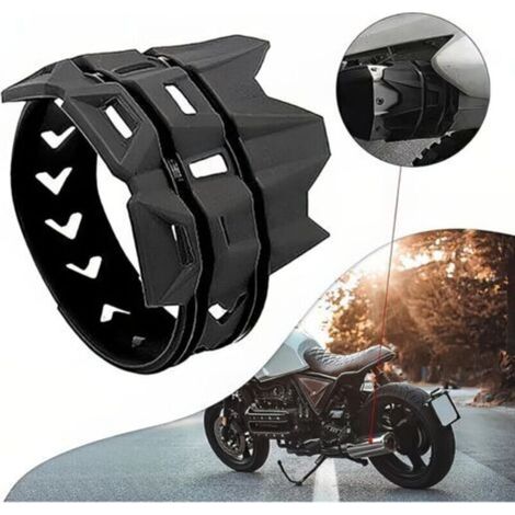 Protecteur d'échappement moto noir en caoutchouc résistant à la chaleur avec sangles de fixation et anneau anti-brûlure
