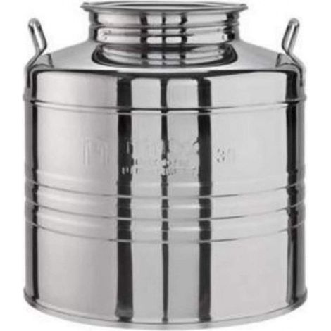 BIDONE GRAFFATO INOX OLIVARI LT.50 MANIGLIE LATERALI,TAPPO A VITE S/RUBINETTO