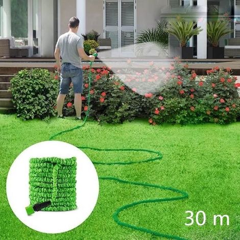 Tuyau d'arrosage extensible 30 m avec pistolet 7 fonctions - Vert (1/4)