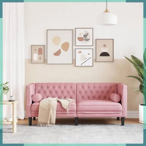 372686 Canapé Chesterfield avec traversins 2 places rose velours (1/5)