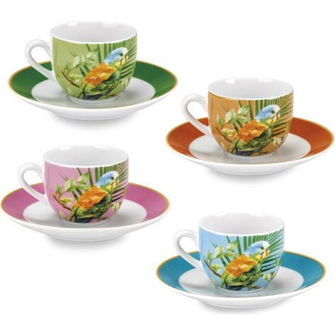 Fade Parrot set 4 tazze caffè porcellana con piattino colori assortiti (1/5)