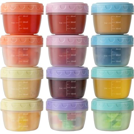Lot de 12 petits pots de conservation 77ml,pot plastique avec couvercle hermétique réutilisable,pour compotes, purées, yaourts,boîte de conservation