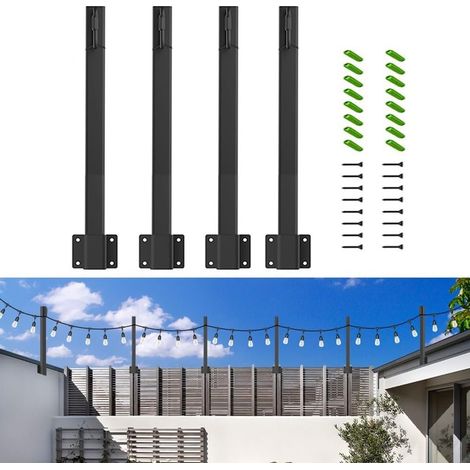 Confezione da 4 aste per luci a corda da esterno, luci a corda regolabili in metallo per luci a corda, striscioni e lanterne, staffe per montaggio a parete resistenti per recinzione e giardino (1/5)
