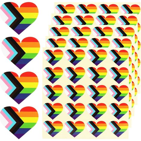 500 pezzi di adesivi impermeabili LGBT con cuori colorati e bandiera arcobaleno, tipo A (1/5)