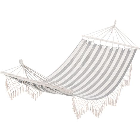 Hamac de Voyage Portable Style Hippie Chic Toile de hamac dim. 2L x 1l m Coton Polyester Gris écru rayé (1/5)