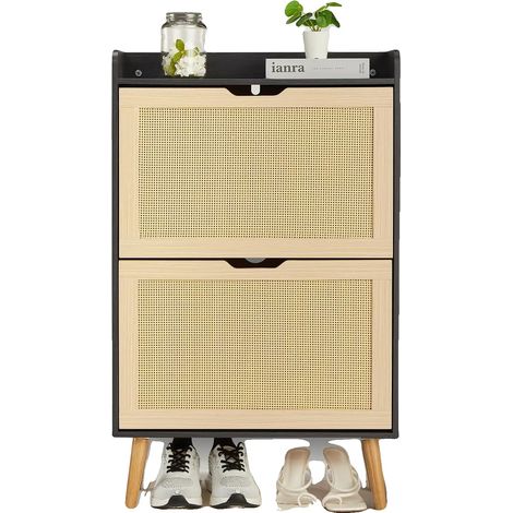 Zapatero de diseño estilizado, con capacidad para 12-15 pares, color negro. (1/2)