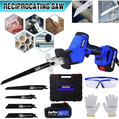 21V Cordless Powered Reciprocating Saw, Electric Cordless Wood Saw for Metal Wood PVC Pipe Tree Pruning, Portable Indoor Outdoor DIY Saw Battery with Carry Case and Goggles (1/5)