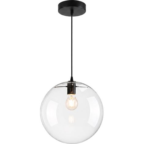 Suspension en Verre Moderne Minimaliste Lampe Suspendue E27 avec Globe en Verre Douille Noire Câble Réglable 150 cm pour Îlot de Cuisine Salle à Manger Chambre Café 25CM (1/5)