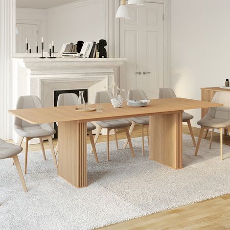 JULIETTE Mesa de comedor extensible para 6-12 personas con tablillas de madera color roble 160-240 cm (1/5)