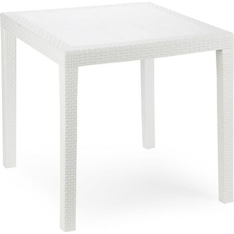 TRADE SHOP - Tavolo Tavolino Quadrato Effetto Finto Rattan Vimini Bianco 79x79x72cm Bar Casa 052000 -