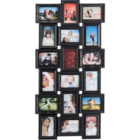 Cadre photos pêle-mêle design moderne pour 18 photos 104 x 54 x 2,5 cm en plastique blanc (1/3)