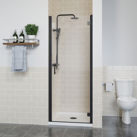 Frameless Hinged Shower Door Enclosure Glass Screen Walk In Cubicle Black 700mm (1/5)