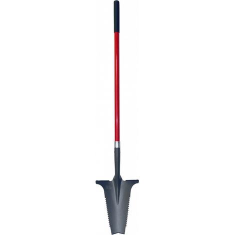 Venteo – Pelle XL à manche allongé Rootslayer – Lame en V dentée en acier carbone – Coupe racines et sols durs – Confort de jardinage