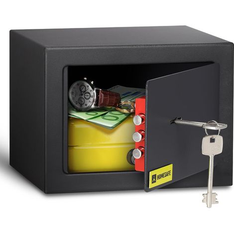 HomeSafe HV15K Coffre-Fort à Clé, 15x20x17cm (HxLxP), Coffre Argent Billet, Bijoux, Pour la Sécurité à Domicile, Boîte de Rangement Sécurisée, Petit Coffre pour Économies et Objets de Valeur (1/5)