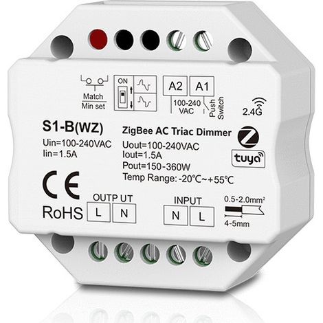 SCR ZigBee-RF 1-channel  1.5A dimmer (phase-cut with DIP switch) S1-B(WZ) AC100240V