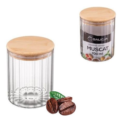 Récipient en verre transparent rainuré, couleur muscat, 700 ml, avec couvercle en bambou, pour café, thé, sucre (1/4)