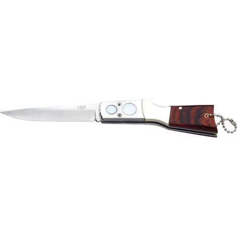 Navaja de bolsillo Joker con virola de acero inox-laton, mango de madera roja y hoja de 5,5 cm, bloqueo mid lock, JKR0115