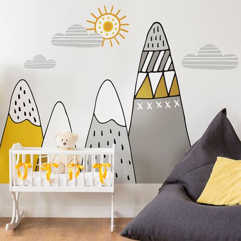 Stickers muraux enfants - Décoration chambre bébé - Autocollant Sticker mural géant enfant montagnes scandinaves ATIKA - 40x60cm (1/5)
