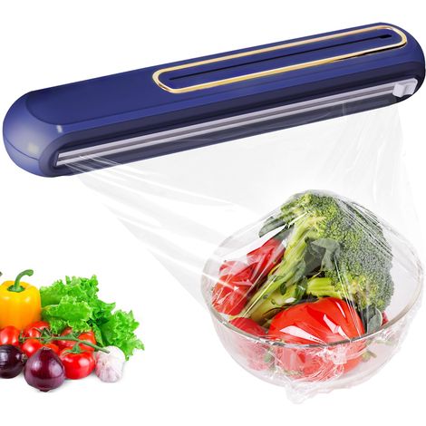 Dispenser magnetico per pellicola trasparente - Con taglierino scorrevole - Per cucina - Dispenser per pellicola trasparente e foglio di alluminio - Blu navy (1/5)
