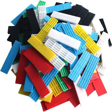 120 pièces Cales en plastique plat assorties pour vitrage de fenêtre en verre, Cales d'espacement pour vitrage de fenêtre porte sol cadre, Plusieurs tailles 1-6mm, 6 couleurs (1/5)