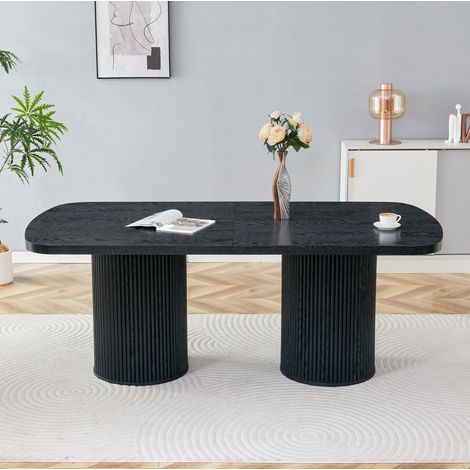 Ovale Esstisch 180 x 90 x 76 cm aus MDF in Schwarz, doppelt gerillter Fuß, Holzoptik OKMYHOME (1/5)